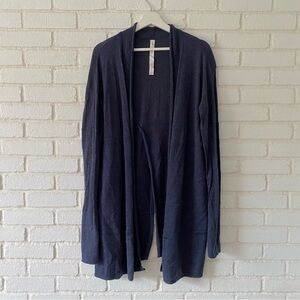 Lululemon Sit In Lotus Split Back Sweater Merino Wool Cardigan Navy Blue Size 10